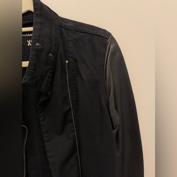 rag & bone Denim Moto Jacket with Leather Sleeves, Black, Extra Small - Picture 5 of 9